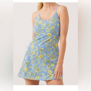 Outdoor Voices Floral Blue and Yellow Athleisure Dress